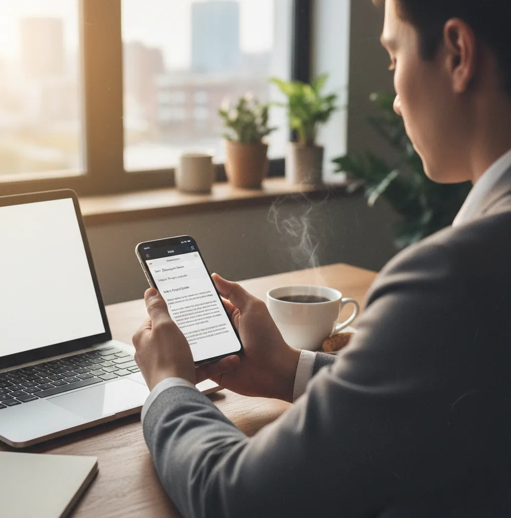 Phone screen showing an AI draft email being edited for a more human tone